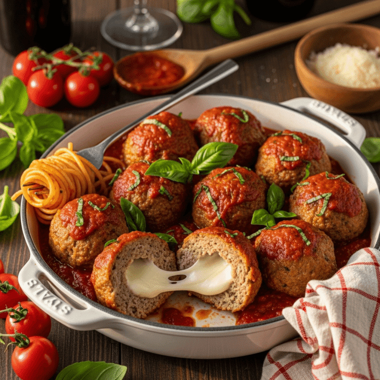 Cheesy Mozzarella Stuffed Meatballs Recipe