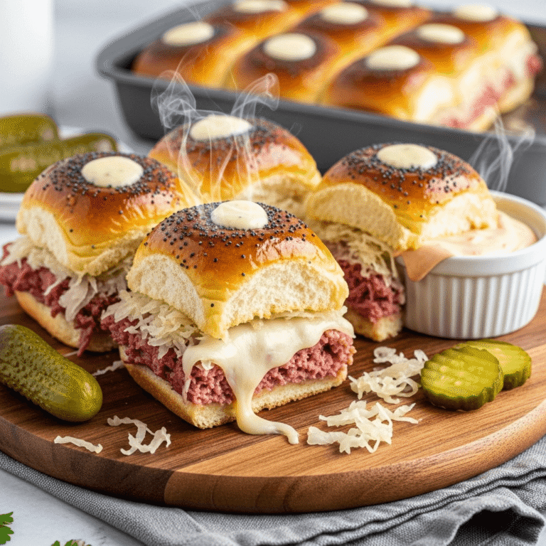 Easy Reuben Sliders with Melted Swiss and Thousand Island Sauce